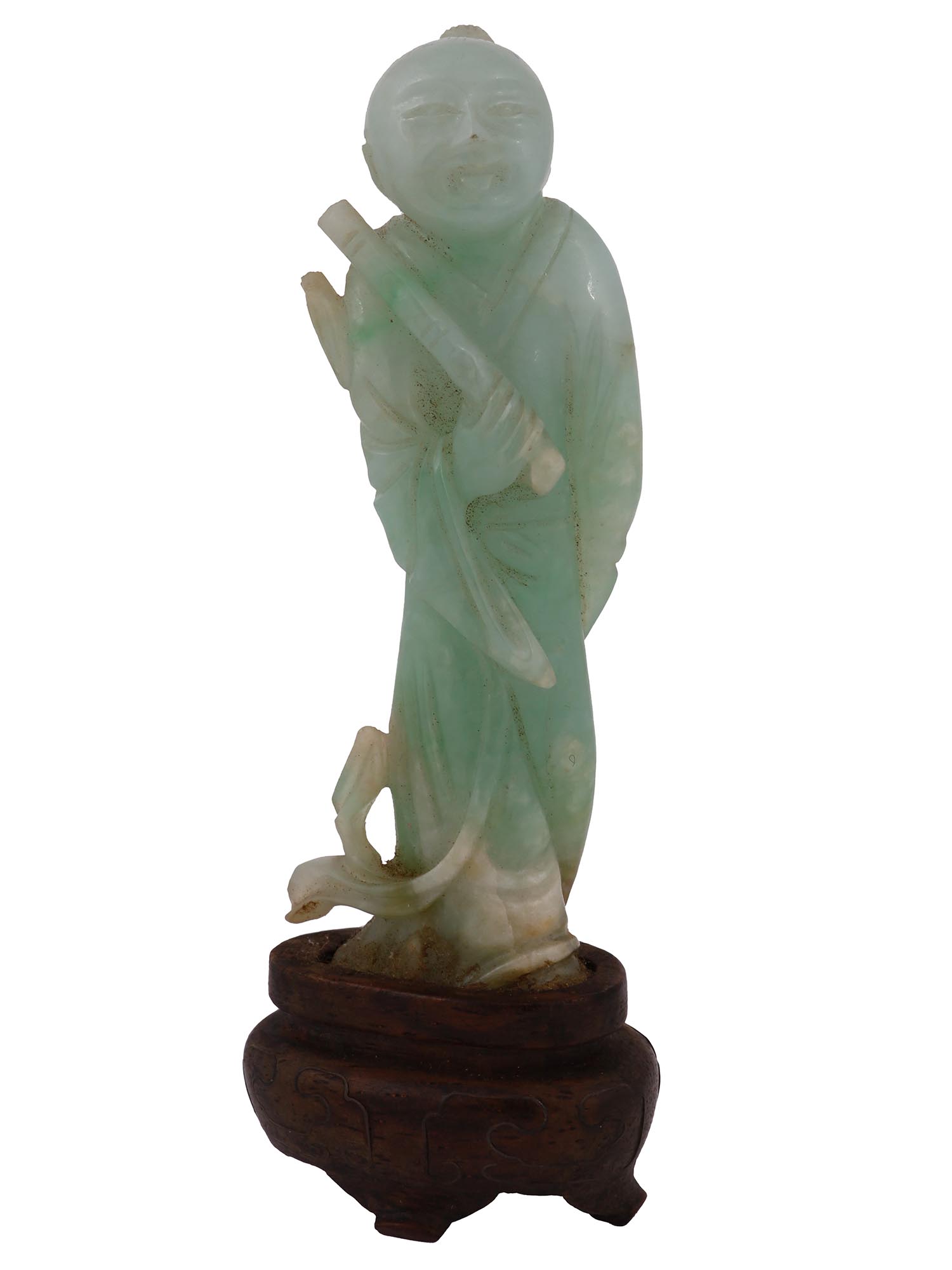CHINESE 19TH CEN HAND CARVED JADE BUDDHA FIGURE PIC-0